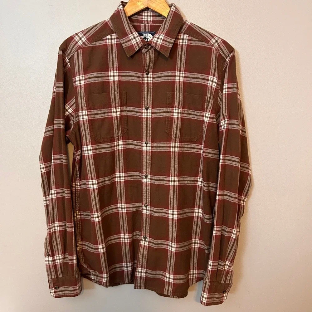 The North Face Shirt Button Down Mens Medium Brown Plaid Flannel‎ Long Sleeve